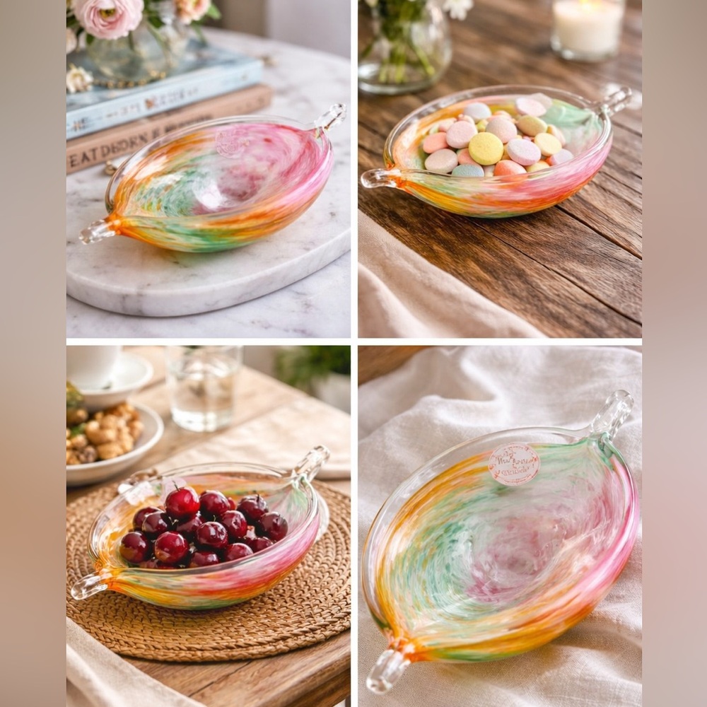 Vintage MURANO‎ Venetian Multicolored Leaf Shape Italian Bowl Dish